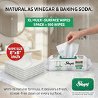 Sleepy Easy Clean XL Multi Surface Cleaning Wipes (100 Count) – Natural Vinegar & Baking Soda Formula – Jumbo 8"x8" All Purpose Wet Wipes for Kitchen, Bathroom, Glass & Electronics – No Streak
