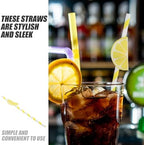 NUOBESTY 20pcs Yellow Stripe Lemon Paper Drinking Straws Decorative Cocktail Straws for Juice Party and Coffee Cups Summer Birthday Supplies