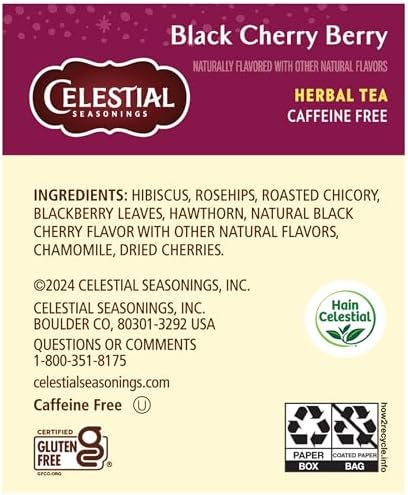 Celestial Seasonings Herbal Tea Bags, Black Cherry Berry, Flavored Tea Bags, 20 Count (Pack of 6)