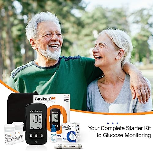 CareSens N Blood Glucose Monitor Kit with 100 Blood Sugar Test Strips, 100 Lancets, 1 Blood Glucose Meter, 1 Lancing Device, 1 Control Solution, Travel Case for Diabetes Testing for Personal Use