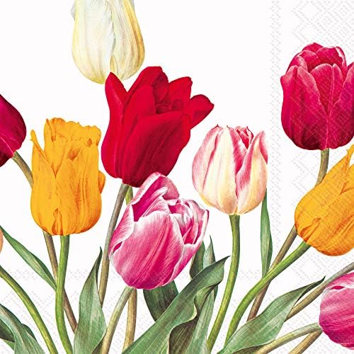 IHR 20-Count 3-Ply Lunch Paper Napkins, 6.5 x 6.5-Inches, Tulips White
