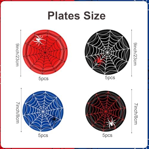 Spider Party Supplies, 20 Plates, 20 Napkins, 1 Tablecover for Birthday Party Tableware Supplies, Spider Theme Birthday Party Decorations