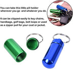 AKOAK 2 Pcs Colorful Round Aluminum Alloy Pill Bottle, Emergency Jar, Waterproof Outdoor Travel Portable Pill Bottle Key Chain (Dark Blue)