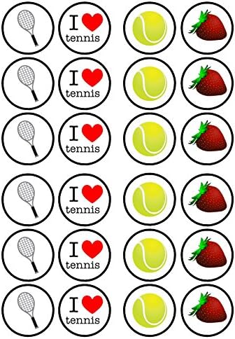 Tennis Edible Cupcake Toppers, Tennis Racket Edible Cake Decorations, Sports Toppers for Cake Decorating, Sports Birthday Party Decorations, 24 x 4cm, / 1.5 Inch Discs UNCUT