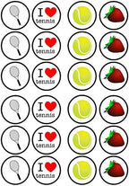 Tennis Edible Cupcake Toppers, Tennis Racket Edible Cake Decorations, Sports Toppers for Cake Decorating, Sports Birthday Party Decorations, 24 x 4cm, / 1.5 Inch Discs UNCUT