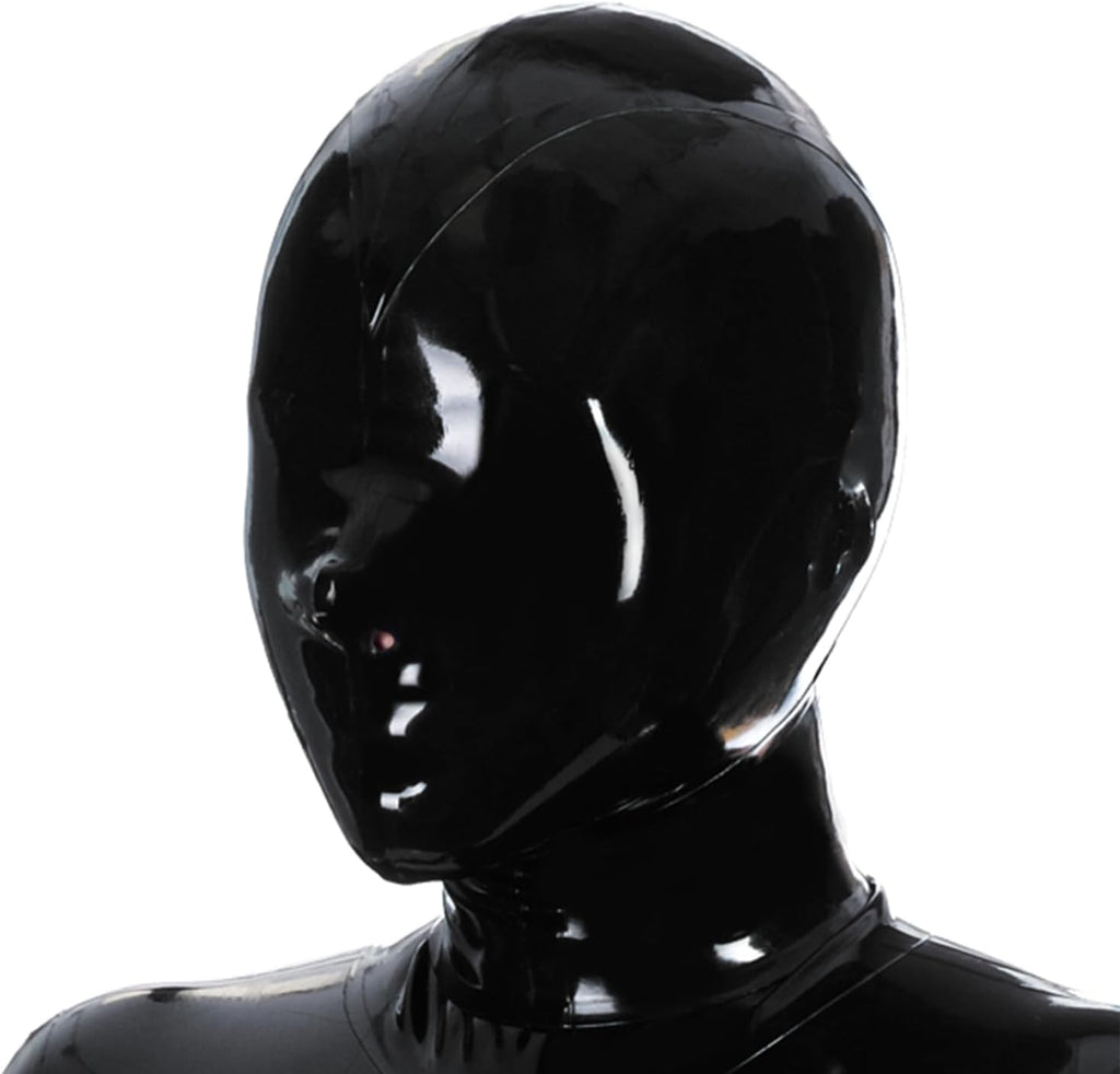 Black Latex Hood Only Open Nose Back Zipper Rubber Mask Club Party Wear Costume