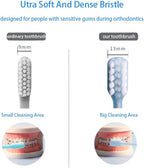 V-Shaped Orthodontic Toothbrush Dental Brush for Braces, for Kids/Teens/Adult, for Sensitive Teeth, for Delicate Gums, Soft Bristles, Toothbrush for Braces, with Tongue Cleaner, Blue, 3pcs