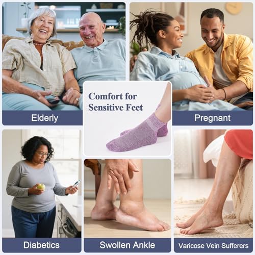 Cirorld Bamboo Viscose Diabetic Socks for Women, 6 Pairs Non Binding Wide Top, Seamless Loose Cushion Socks for Swollen Feet