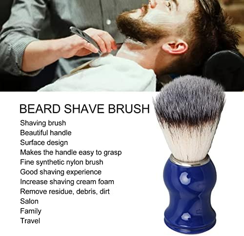 Handcrafted Shaving Brush for Men, Exquisite Beard Brush with Blue Handle and Silver Ring, Beard Care Shaving Cream Brush for Home Beauty Salon, Barber Cleaning Brush for Residue Removal