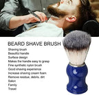 Handcrafted Shaving Brush for Men, Exquisite Beard Brush with Blue Handle and Silver Ring, Beard Care Shaving Cream Brush for Home Beauty Salon, Barber Cleaning Brush for Residue Removal