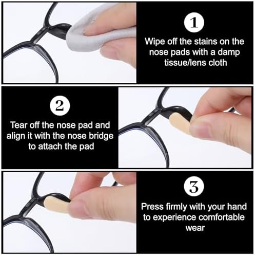 EVA Foam Nose Pads for Glasses, 30 Sheets/120 Pairs Non-Slip Cushion, Soft Eyeglass Nose Pads Lightweight Silicone Adhesive Grips Skin/Black 1mm/1.5mm