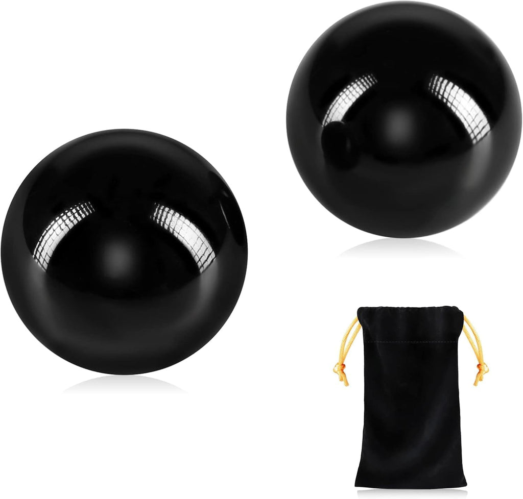 2PCS Solid Steel Baoding Balls Chinese Health Exercise Massage Balls with Carry Pouch for Stress Relief Hand Exercise Balls (50mm)