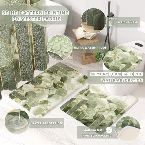 Bathroom Set - 26PC Bathroom Set with Shower Curtain and Rugs, Bathroom Accessory Set, Sage Green Bathroom Accessories Set, Trash Can & Soap Dispenser