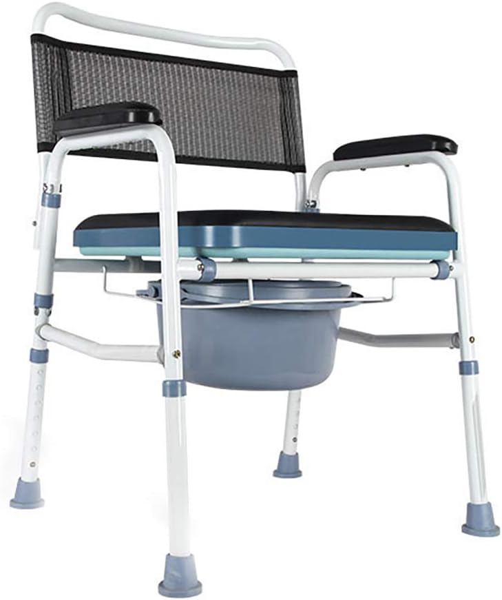 QWEASDF Steel Folding Bedside Commode, Commode Chair, Toilet is Height Adjustable, Supports 440 lbs, Suitable for Elderly/Weak/Pregnant Women,1