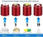 PPFISH 2 PCS Portable Daily Pill Case, 3 Compartments Aluminum Alloy Waterproof Pill Box Dispenser, Small Pocket Pill Container, Keychain Pill Fob, Travel Pill Holder for Men Women