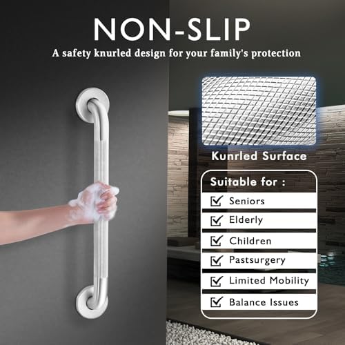Grab Bars for Bathtubs and Showers, 304 Stainless Steel Handicap Grab Bar, Anti Slip Bathroom Handrail with Knurled Surface, Holds up to 500 LBS Safety Shower Handle for Elderly (12 Inches)