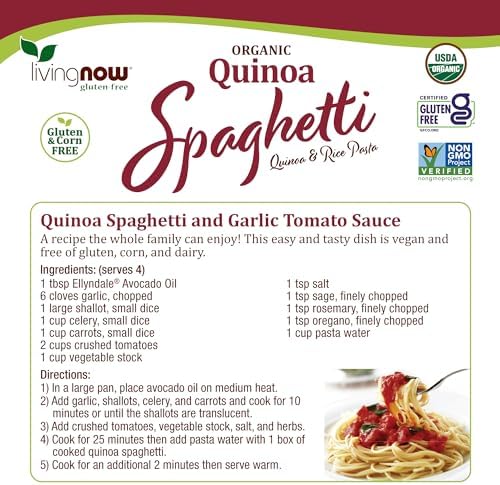 NOW Foods, Organic Quinoa Spaghetti, Gluten-Free, Corn-Free, Non-GMO, Quinoa and Rice Pasta, 8-Ounce