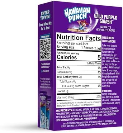Hawaiian Punch Powder Drink Mix – Sugar Free & Delicious, Excellent source of Vitamin C (Wild Purple Smash, 96 Sticks)