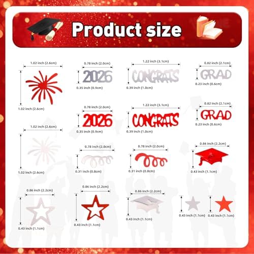 VHUWE Graduation Confetti, Red Silver Congrats Grad Confetti In Various Shapes for Congratulations Graduation Party Table Centerpiece Decorations Class of 2026 Decoration