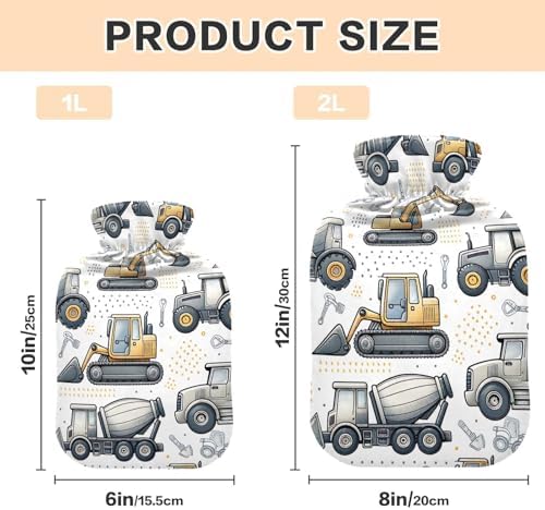 Construction Vehicles Hot Water Bottle with Soft Cover Feet and Bed Warmer Warm Water Heat Bottles for Menstrual Cramps Pain Relief, 2L