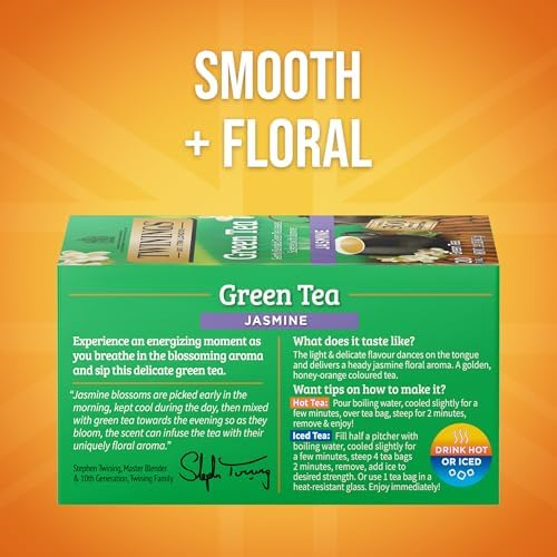 Twinings Green Tea with Jasmine Individually Wrapped Bags, 20 Count (Pack of 6), Fragrant Floral Scent, Caffeinated, Enjoy Hot or Iced, 120 Teabags