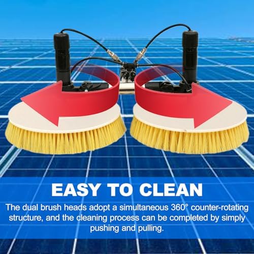 Solar Panel Electric Cleaning Tool, House Water Fed Pole Kit,Photovoltaic Panel Electric Cleaning Brush,Dual Brush Heads - 360° Counter-Rotating,with Water Pump + 20m Water Hose,3.5m