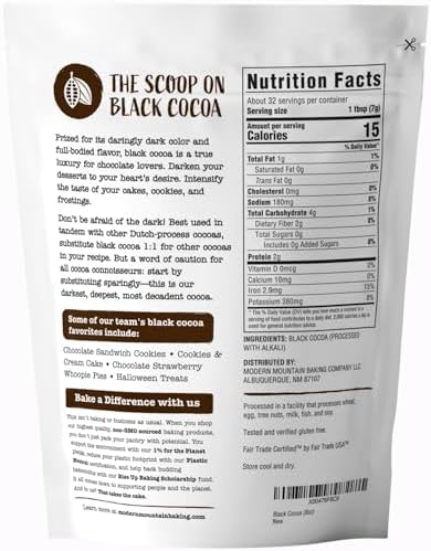 Black Cocoa Powder (8 oz) Bake the Darkest Chocolate Baked Goods, Achieve Rich Chocolate Flavor, Natural Substitute for Black Food Coloring, Dutch-Processed Cocoa Powder, Unsweetened, Extra Dark, Fair Trade Certified