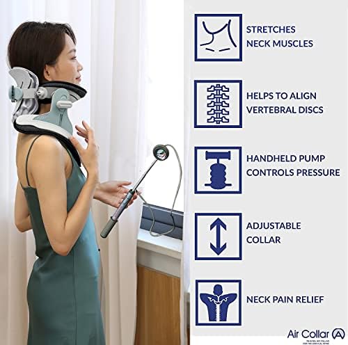 Neck Traction Device by Air Collar - Neck Stretcher - Cervical Traction Device - Neck & Shoulder Pain Relief - Stretcher Collar for Improved Spine Alignment - 2nd Generation (2nd Gen - Manual)
