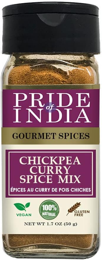 Pride of India - PACK of 6 - Chickpea Curry Masala Seasoning Spice – Authentic Indian Taste – Spice Blend for Curry Dishes – Gourmet & Flavorful Mix – 1.7 oz. Small Dual Sifter Bottle
