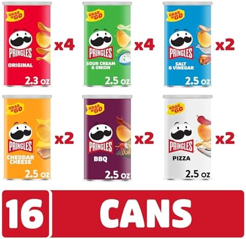 Pringles Potato Crisps Chips, Lunch Snacks, Variety Pack (16 Cans)