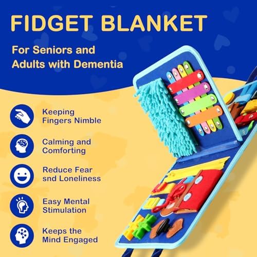 Fidget Blanket for Adults with Dementia, Dementia Activities for Seniors, Alzheimer's Products Multi-Use Busy Sensory Board, Gifts for Him Her Dementia Products for Elderly and Children with Autism