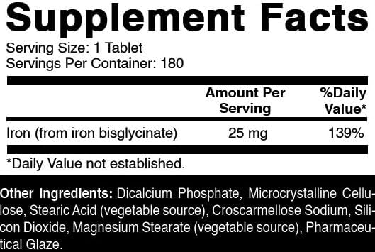 Oxify Iron 25 mg | 180 Tablets | Gluten-Free, Non-GMO | Supplement Made in USA