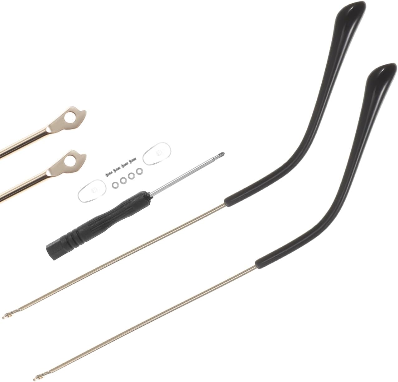 Glasses Repair Kit 1 Pair Metal Glasses Replacement Temple, Eyeglass Arms Legs Universal Sunglasses Repair Diy Temples Kit with Screws Golden Glasses Arm Replacement