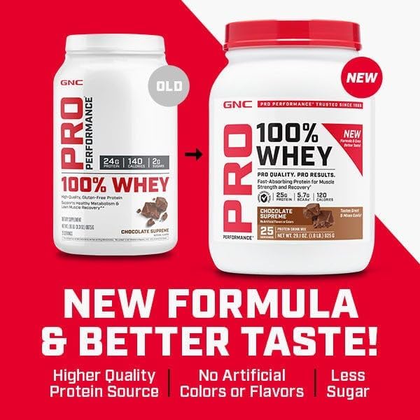 GNC Pro Performance 100% Whey Protein Powder 2.0, Fast Absorbing for Muscle Strength and Recovery, Chocolate, 25 Servings