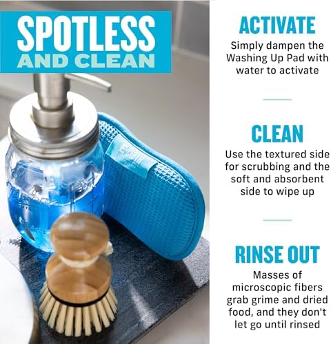 E-Cloth Washing Up Pad, Premium Microfiber Non-Scratch Kitchen Dish Scrubber Sponge, Ideal for Dish, Sink and Countertop Cleaning, 100 Wash Guarantee, Blue, 1 Pack