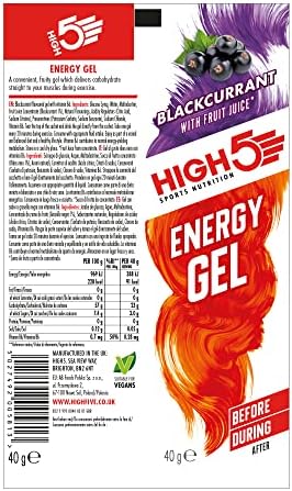 HIGH5 Energy Gels - Quick Release Sports Gels to Power Muscles for Top Performance - Natural Fruit Juice & Caffeine-Free - On The Go Energy Boost for Running, Cycling and More (Blackcurrant, 20 x 40g)