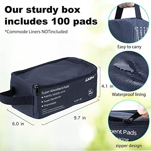LaSyL Super Absorbent Commode Pads - 100 Count Wholesale Value Pack - for Camping Portable Toilet Bags, Commodes Liners Disposable, Bed Pan, Potty Chair-Leak Proof
