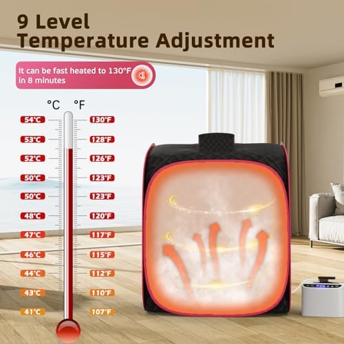 Portable Steam Sauna at Home, 9 Levels Heating, Sauna Tent for Home with Steamer and Folding Chair, Sauna for Relaxation, Detoxification, Spa