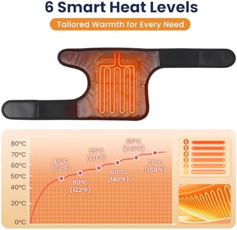 Cordless Heated Knee Brace, Knee Heating Pad for Pain Relief, Heating Pad for Knee Pain Relief, Knee Brace for Knee Pain, 3000mAh Battery Operated Knee Wrap, 6 Heat Levels, 4 Timers, Black