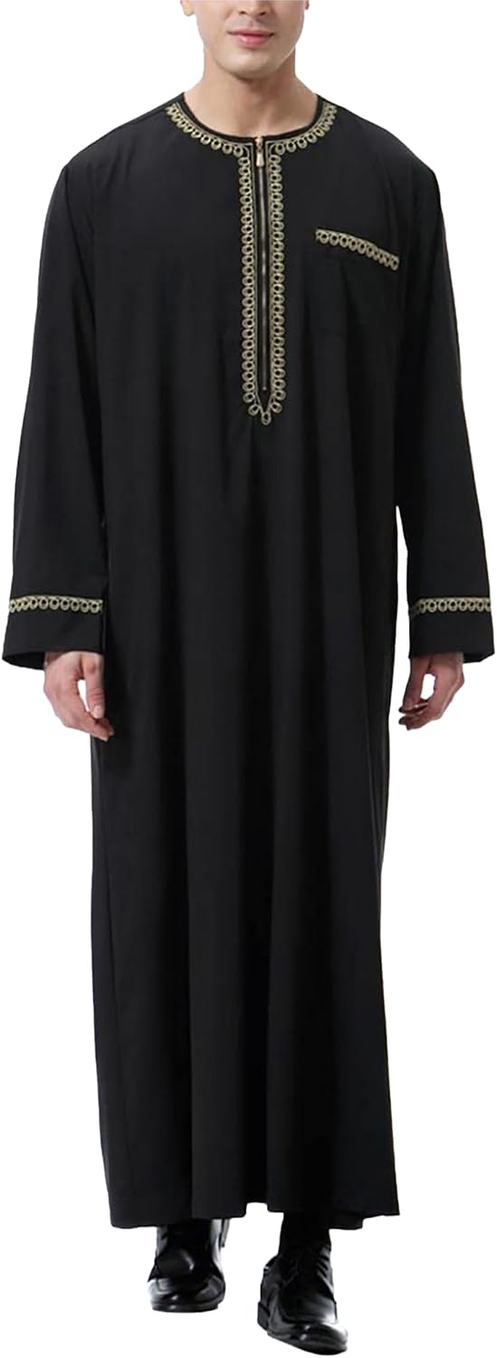 LVCBL Kaftan for Men Long Sleeve Mens Thobe Big And Tall Muslim Clothes Dubai Caftan Gown