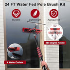 24ft Long Reach Solar Panel Cleaning Brush Kit,Telescopic Water Fed Pole & Squeegee, 2 Dusting Brushes for Window Outdoor Roof Cleaner Kit