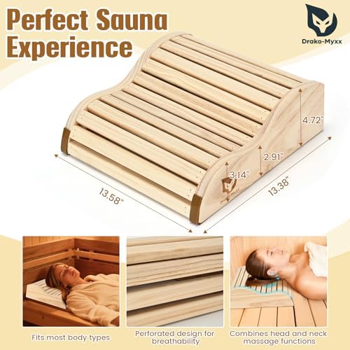 2026 Upgraded Handmade Cedar Sauna Headrest with 4 Non-Slip Pads, Sauna Accessory, Ergonomic Neck Support, Modern Sauna Neck Rest for Infrared Saunas, Handcrafted Relaxation Wood Pillows, Head Pillow