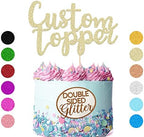 EDSG Custom Cake Topper, Personalized Double Sided Glitter Cake Topper with Any Text Numbers, 11 Colours for Birthday Wedding Anniversary Graduation Baby Shower (Champagne Gold)
