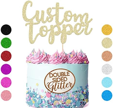 EDSG Custom Cake Topper, Personalized Double Sided Glitter Cake Topper with Any Text Numbers, 11 Colours for Birthday Wedding Anniversary Graduation Baby Shower (Champagne Gold)