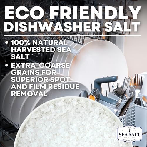 Dishwasher Salt, Natural Water Softener, Food Grade Coarse Sea Salt Compatible with Miele, Thermador, Whirlpool, & Bosch Dishwasher 5 lb Bag