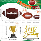 Large Football Cake Toppers 8pcs Include 5 Balls of Different Sizes 2 Trophies and 1 Happy Birthday Sign for Cake Decoration Sport Theme Party Ceremony