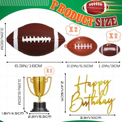 Large Football Cake Toppers 8pcs Include 5 Balls of Different Sizes 2 Trophies and 1 Happy Birthday Sign for Cake Decoration Sport Theme Party Ceremony