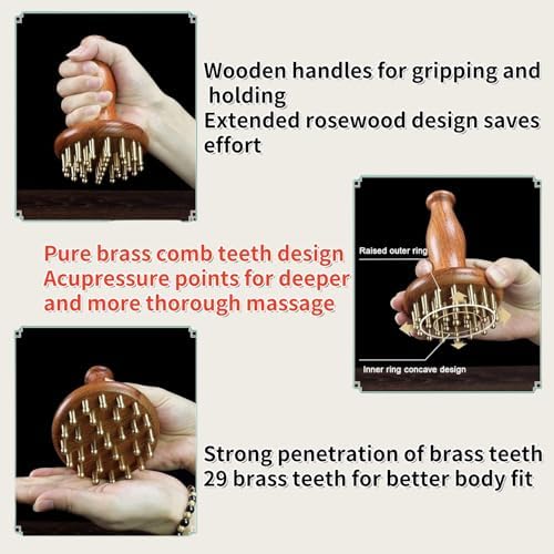 Wood Therapy Massage Tools 29-Teeth Copper Head Massager, Home SPA Body Relaxing and Stress Relief Handheld Massager, for Legs, Arms, Neck, Shoulder (1 Pcs)
