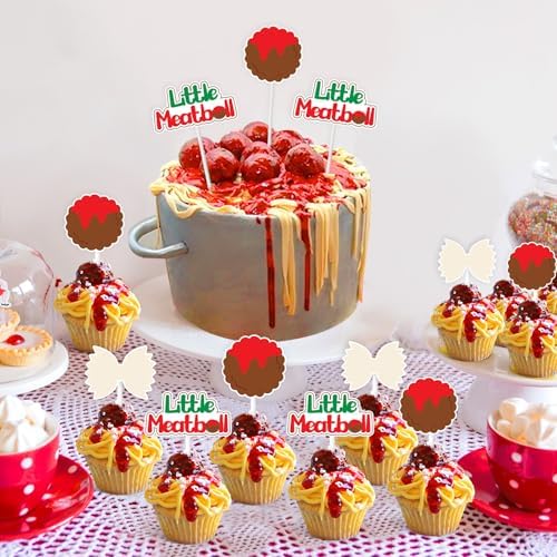 Meatball Birthday Decorations, 36pcs Meatball Cupcake Toppers for Italian Spaghetti Birthday Decorations Boy First Birthday Baby Shower