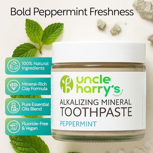 Uncle Harry's Peppermint Remineralizing Toothpaste | Natural Whitening Tooth Paste Freshens Breath & Promotes Enamel | Vegan Fluoride Free Toothpaste (2 Pack)